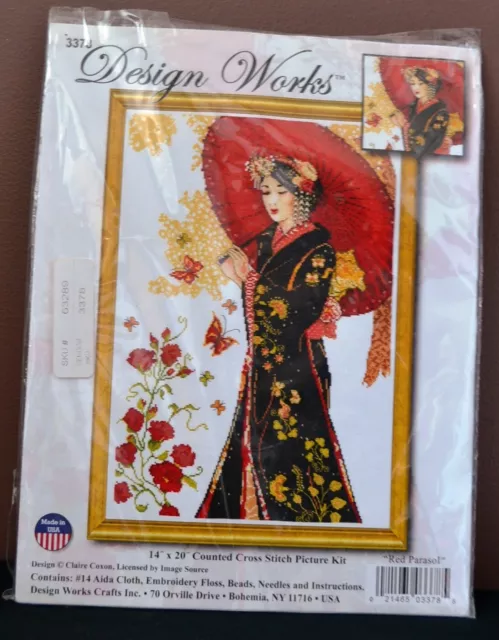 Design Works Counted Cross Stitch Kit 'Red Parasol'  35.5cms x 51cms (14"x 20")