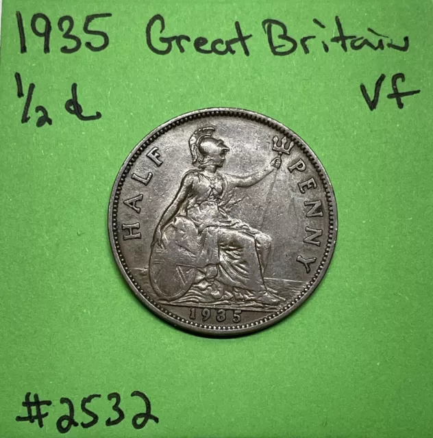 1935 Great Britain 🇬🇧 Half Penny George V 1/2 Penny Coin VF Very Fine