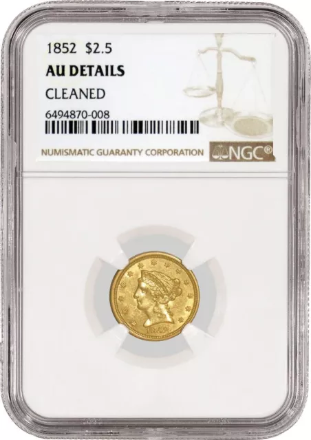 1852 $2.50 Liberty Head Quarter Eagle Gold NGC AU Details Cleaned Coin #008