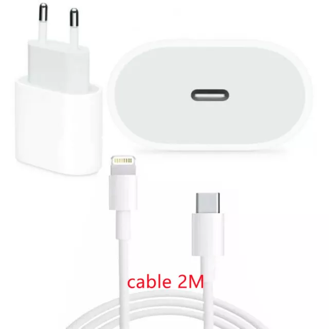 Iphone Chargeur Apple 11/12/13 Adaptateur secteur USB-C 20w + 2m Câble de  données Eu Plug_k