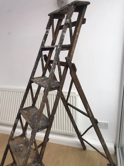 VINTAGE WOODEN STEP Ladder Hatherley 6 Tread Lattice Sides Circa 1919 ...