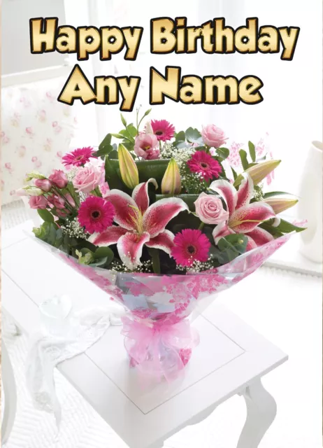 Personalised flowers birthday card any name/age female girl daughter cards