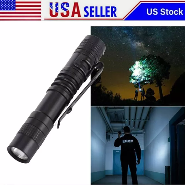 Portable LED Flashlight Clip Mini Light Penlight Pocket Portable Pen Torch Lamp