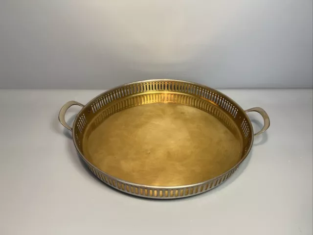 Latón Bandeja para Servir Con Asa Decoración 28cm Vintage #C4