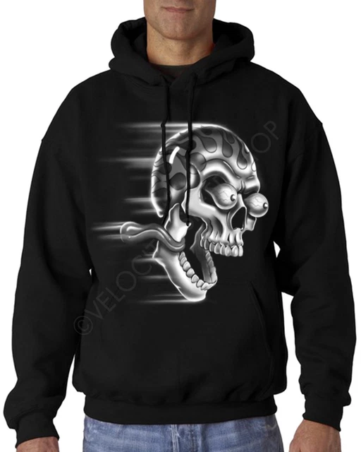 Velocitee Mens Hoodie Fast Biker Skull Motorcycle A10539
