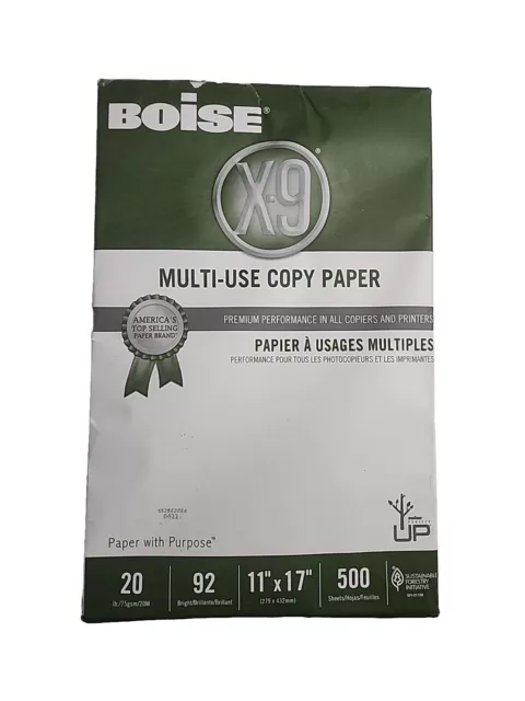 Boise X-9 Multi-Use Copy Paper, 11x17", 20 Lb, Bright White, 500-Sheets Per Ream