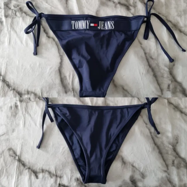 Tommy Hilfiger Bikini Bottoms Size M Navy Blue Logo String Side Tie