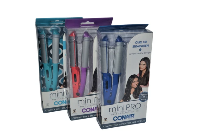 Conair Mini PRO Travel 2in1 Ceramic Hair Straightener Flat Iron Curler Dual Volt