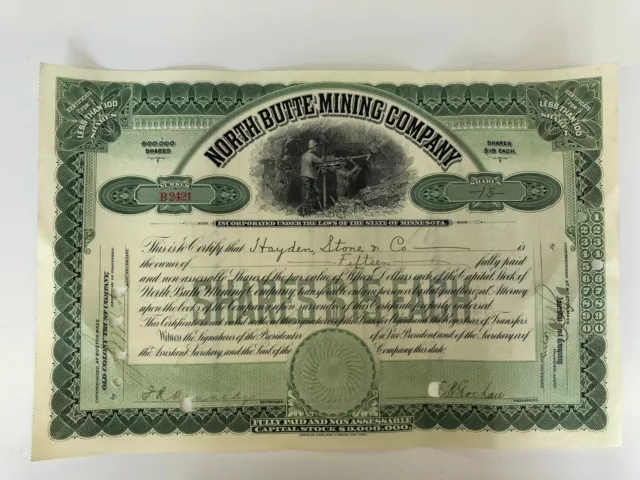 Genuine Vintage American Mining Share Certificate Dated 1910-1917.