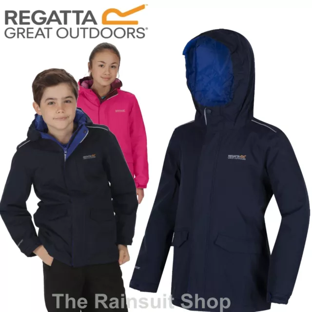 Regatta Hurdle Kids Jacket Insulated Hooded Waterproof Kids School Rain Coat