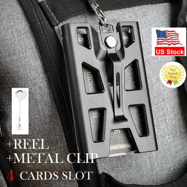 ID Badge Holder with Reel Clip 4 Card Slot Heavy Duty Wallet Vertical Case