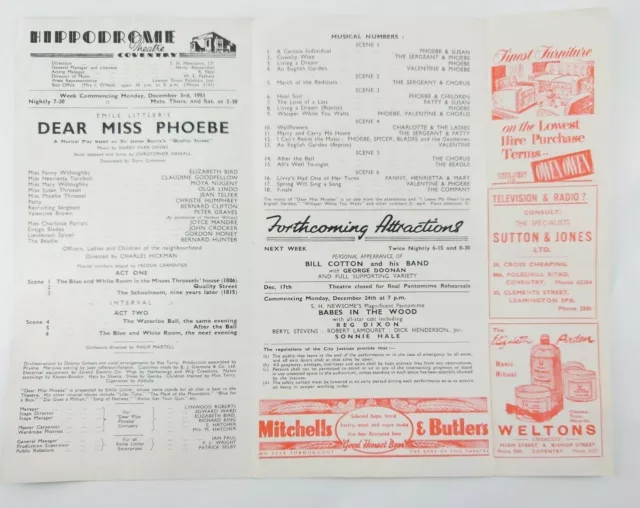 1951 Dear Miss Phoebe Hippodrome Theatre Coventry Elizabeth Bird Moya Nugent