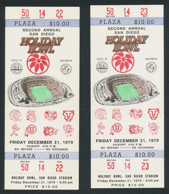 (2) DEC. 22, 1979 HOLIDAY BOWL FULL GAME TICKETS SAN DIEGO INDIANA. vs BYU