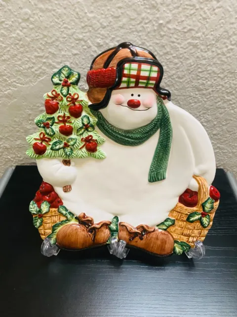 Fitz and Floyd Apple Tree Snowman Canapé 10 inch Plate- Plate Holidays adorable