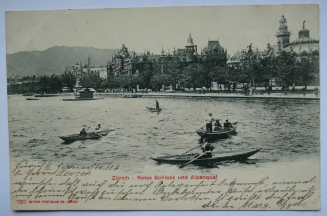 AK Zürich --Rotes Schloss und Alpenquai-- um 1905