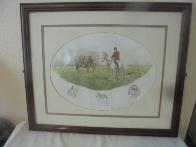 Nigel Hemming Hunting Print 1986 horse dogs Framed Glazed 23" X 19"
