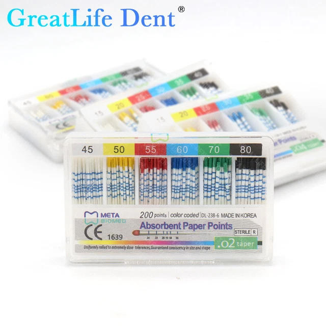 Points Papier Absorbants AZDENT Pour Endodontie - Taper 0.04, Tailles #15-40, Neuf Pour Nettoyage Canal