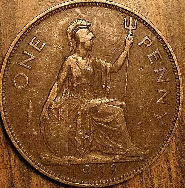 1938 Uk Gb Great Britain One Penny