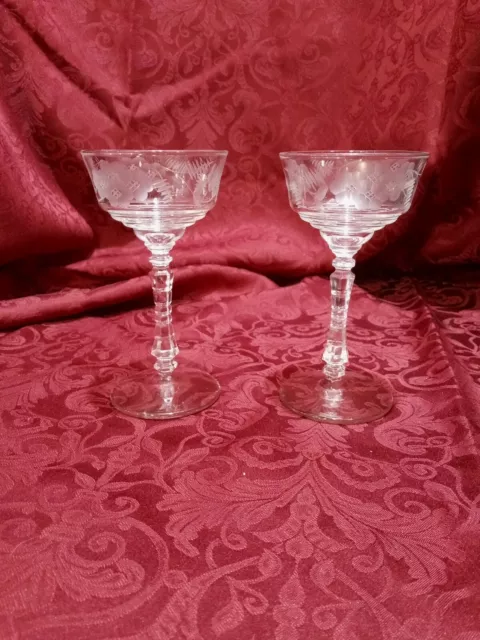 Pair Of Libby Rock Sharpe Halifax #3005 Stem Champagne Glasses