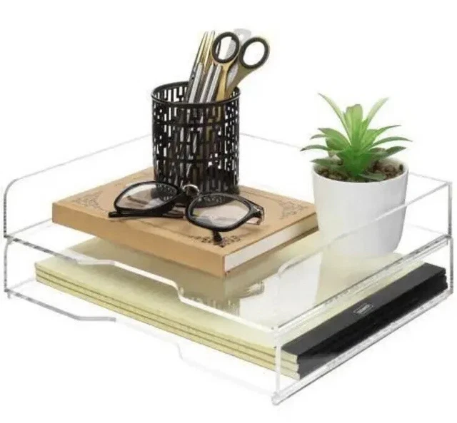 Black Acrylic Stacking Desktop Document Trays/File Folder Storage Organizers