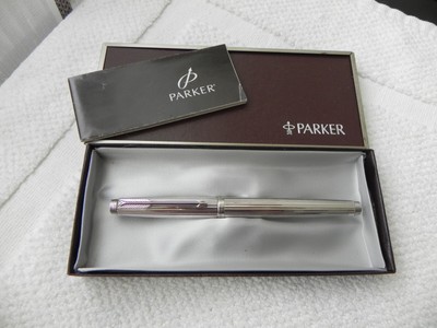 PENNA PARKER 75 PLAC.ARGENTO VINTAGE FOUNTAIN PEN PARKER 75 GODRONS NIB 14K F 