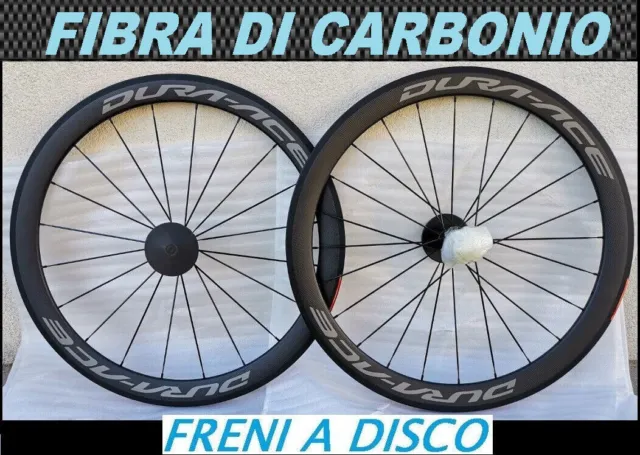 COPPIA CERCHI FIBRA CARBONIO FRENI DISCO RUOTE 700c BICI CORSA CENTER LOCK/6viti