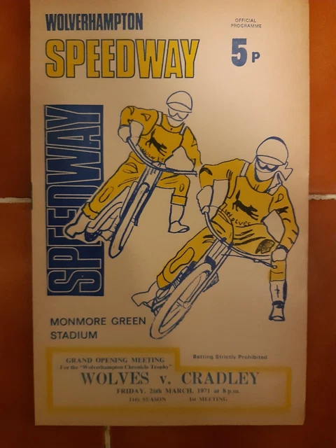 WOLVERHAMPTON vs CRADLEY SPEEDWAY PROGRAMME 26/3/1971 (GOOD CONDITION)