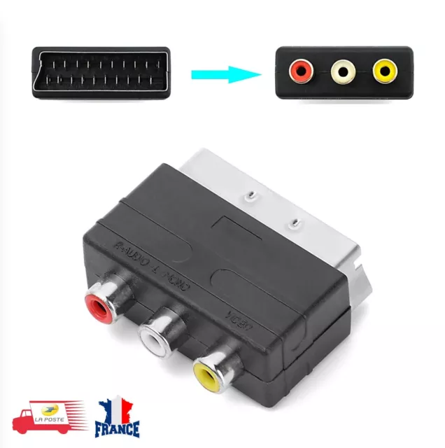 Adaptateur vidéo Péritel SCART mâle vers 3 RCA femelle Prise 21 broches