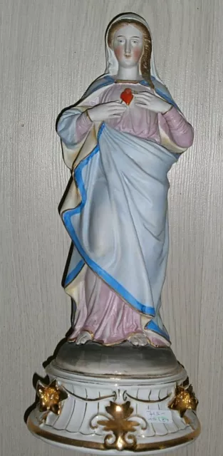 ANCIENNE STATUE RELIGIEUSE /SACRE COEUR DE MARIE /BISCUIT ANDENNE OU SAXE/H.36cm