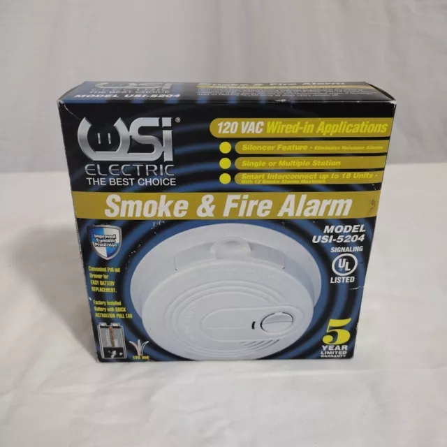 USI 5204 Smoke Fire Alarm Wired & Battery Backup Ion Interconnect To 18