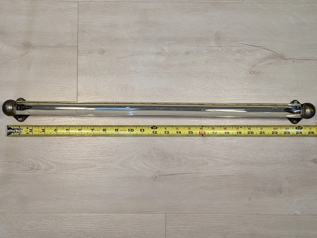 Antique Victorian San-O-La 24" Nickel Plated Brass Glass Towel Bar
