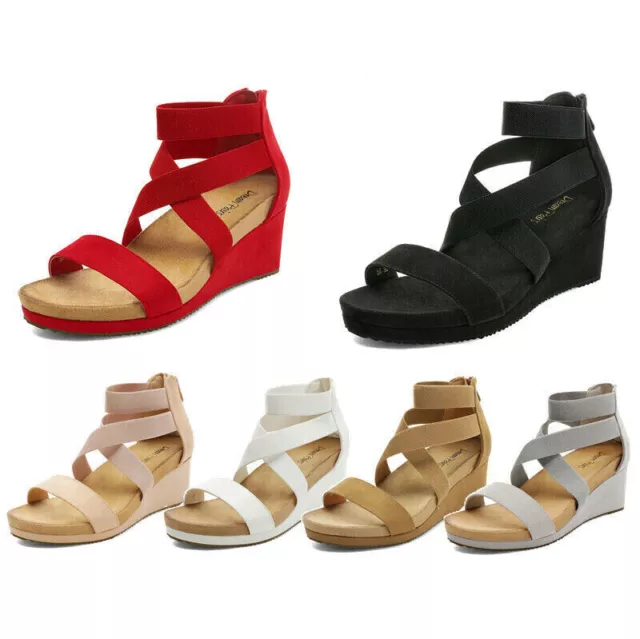 DREAM PAIRS Women's Wedge Sandals Elastic Ankle Strap Open Toe Platform Shoes