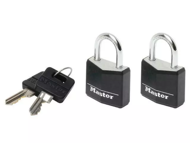 Master Lock Aluminium Black Vinyl Cover 20Mm Padlock 3-Pin - Keyed Alike X 2 MLK