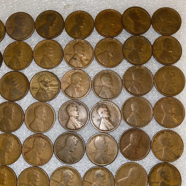 1909-1919 Pds Lincoln Wheat Cent Teen Penny Roll Every Year Set 18 Diff Date Lot 3