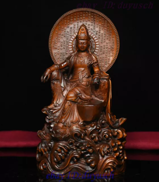 Chinese Buddhism Boxwood Wood Carved GuanYin Kwan-yin Bodhisattva Buddha Statue