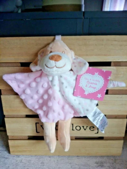 Doudou plat chien demi cercle rose blanc étoiles Tom & kiddy Bisous d’Ange neuf