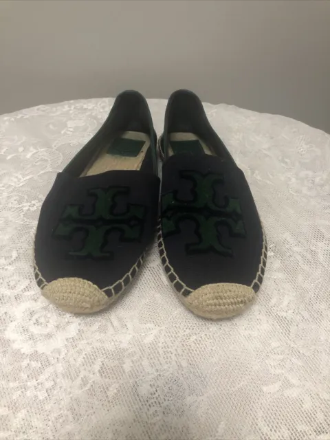 Tory Burch Elisa Logo Colorblock Pattern Espadrille US Size 9 Women Green/Blue