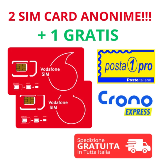 2 Sim card anonime VODAFONE UK 100% LEGALE, ricaricabile No canone mensile. 2 Sim card anonime VODAFONE UK 100% LEGALE, ricaricabile No canone mensile.