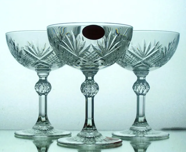 Three Vintage WINDSOR Knop Stem Lead Crystal Cut Champagne Coupes Saucers  200ml