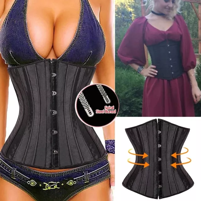 Sexy Women Boned Underbust Overbust  Corset Burlesque Basque Top Lace-Up Costume 3