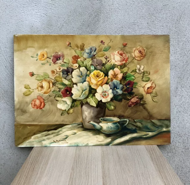 Quadro vintage -Vaso Con Fiori- dipinto a olio su tela