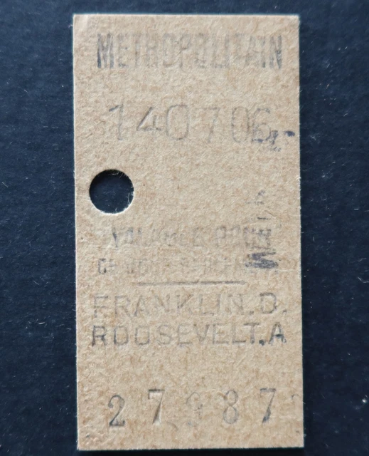 ANCIEN TICKET PARIS Métro 1937 FRANKLIN ROOSEVELT 27387 RATP