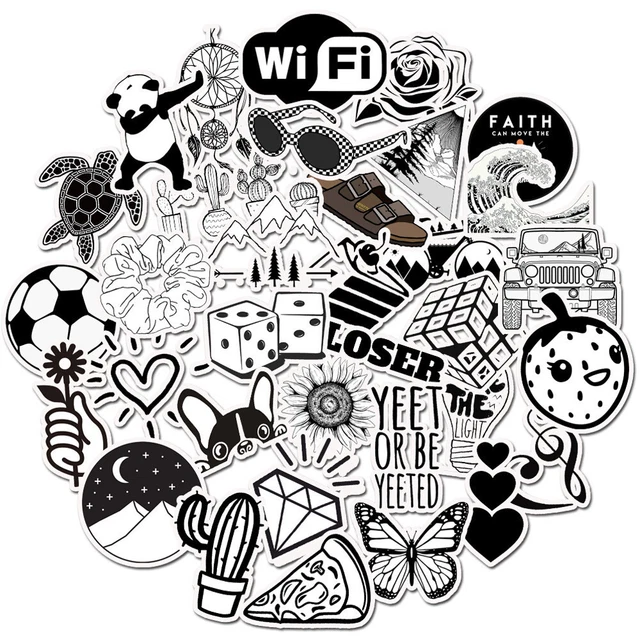⭐ 50 Stück Black White / Schwarz Weiß Skater Mix Style  Stickerbomb Aufkleber