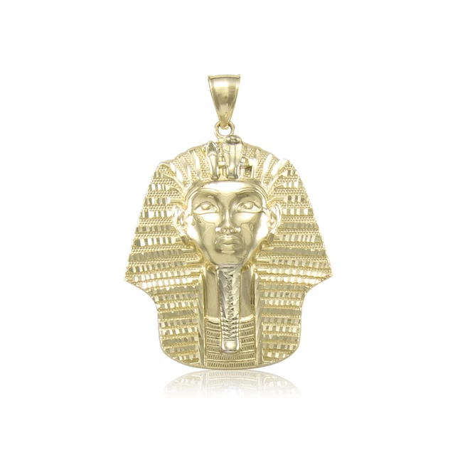10K SOLID YELLOW Gold Pharaoh Head Pendant Egyptian King Tut Necklace