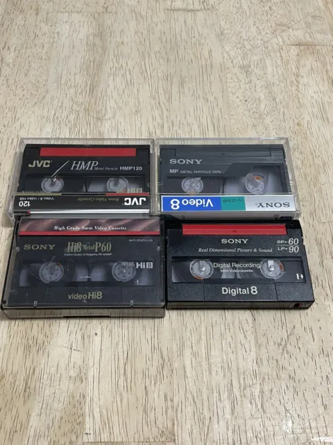 Lote de 4 cintas de casete de video Hi8 8 mm Sony JVC digital 8