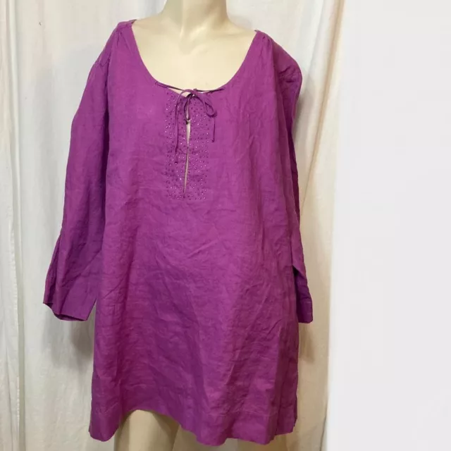 Eileen Fisher 2X purple linen quarter sleeve tunic top