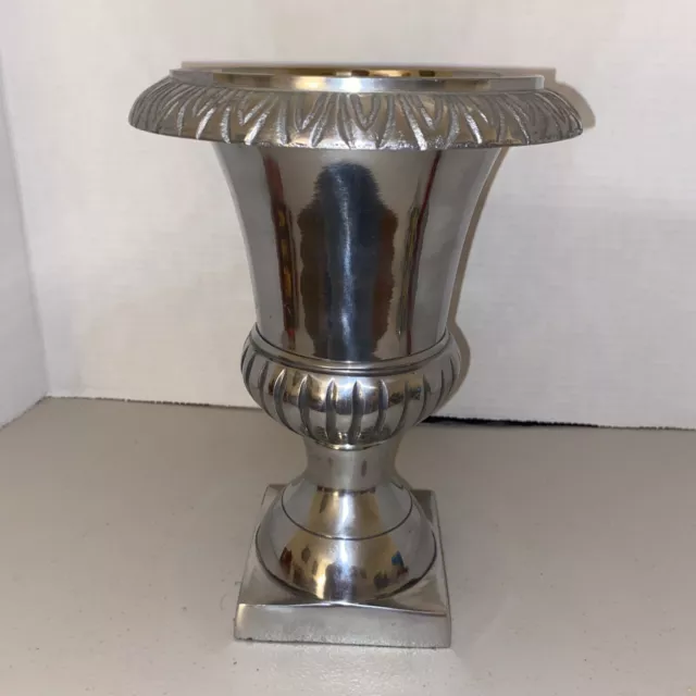 Vintage Polished Aluminum Urn to be used as a Flower Vase or Planter 9.75” Tall