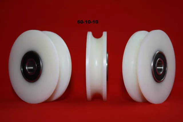 60mm Nylon Pulley Wheel with Ball Bearings Various Groove Size Precisely Turned.