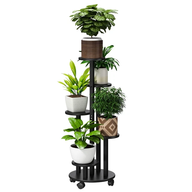 5 Tier Plant Stand For Outdoor Indoor Tall Bamboo Movable Flower Stand