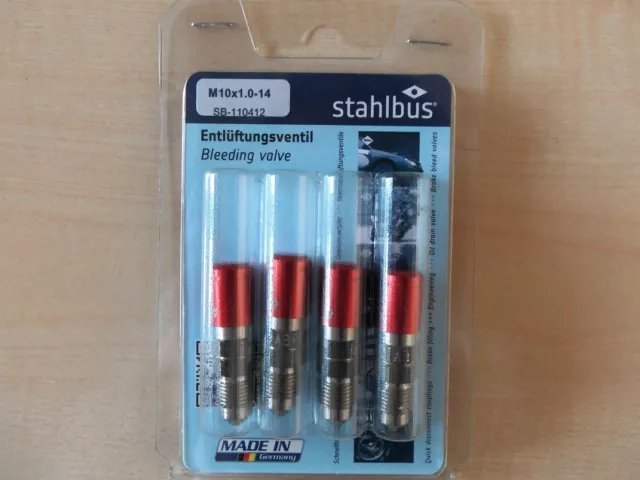 31,20€/stck Stahlbus 4er Set Entlüfterventil M10 x 1,0 x 14 / Alu Kappen rot